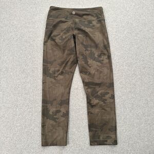 Lululemon Wunder Under Size 2 Green Camo Crop Leggings Active Yoga Pre 2017